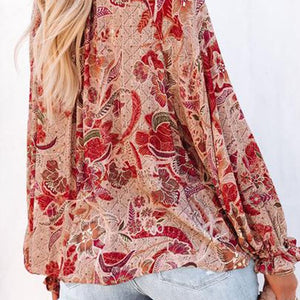 Flora Print V Neck Long Sleeve Blouse