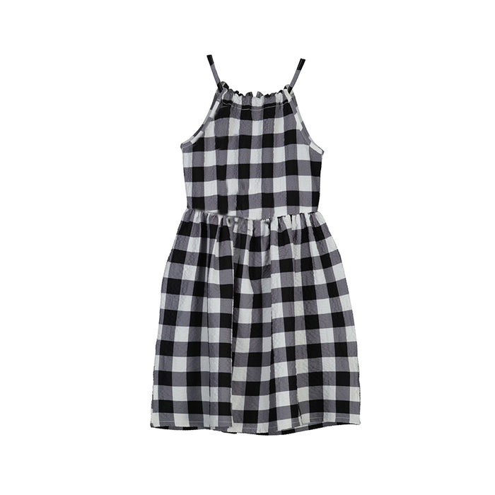 Tween black and white checked dress