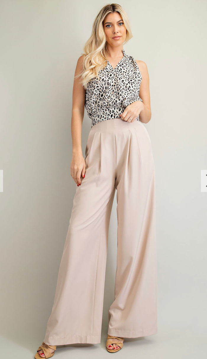 Taupe pleated wide leg pants