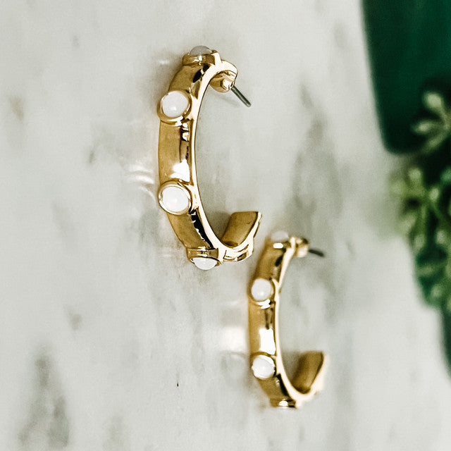 Gold hoops with white stones