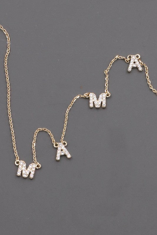 MAMA cubic zirconia brass metal necklace 2 colors