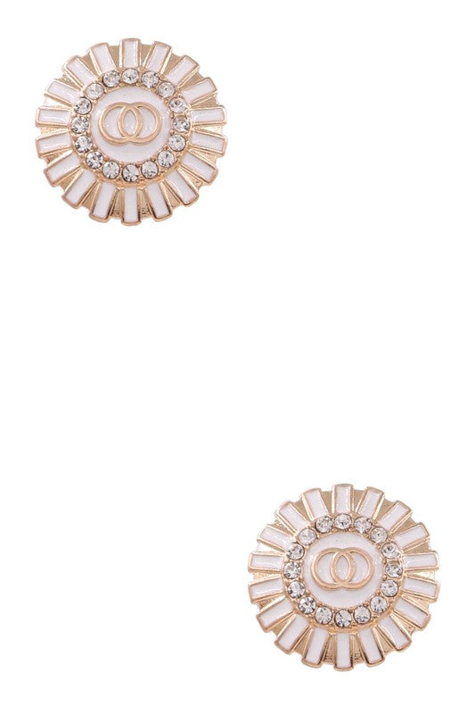 White/gold/stone circle earrings