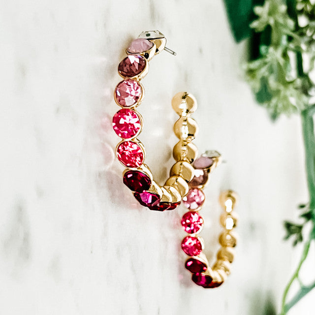 Pink/red stone hoops