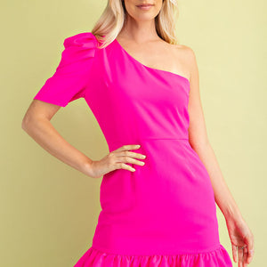 Hot pink one shoulder dress