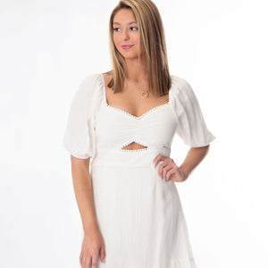 White Pom Mini Dress