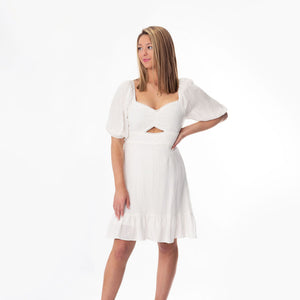 White Pom Mini Dress